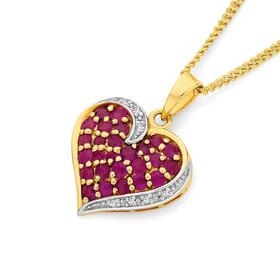 9ct+Gold+Ruby+%26+Diamond+Heart+Pendant