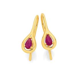 9ct+Gold+Natural+Ruby+Drop+Earrings