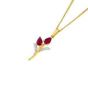 9ct+Gold+Natural+Ruby+%26+Diamond+Pendant