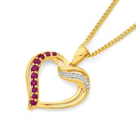 9ct+Gold+Ruby+%26+Diamond+Open+Heart+Pendant