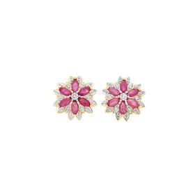 9ct-Gold-Natural-Ruby-and-Diamond-Flower-Stud-Earrings on sale