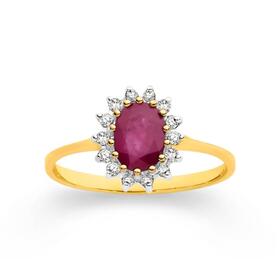 9ct-Gold-Natural-Ruby-Diamond-Ring on sale