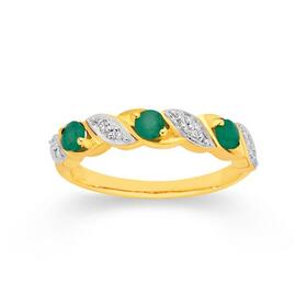 9ct+Gold+Natural+Emerald+%26+Diamond++Ring