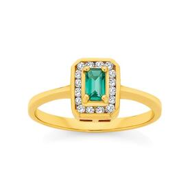 9ct+Gold+Emerald+%26+.15ct+Diamond+Dress+Ring