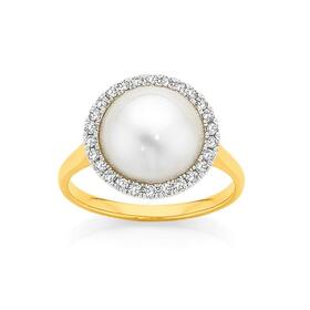 9ct+Gold+Cultured+Mabe+Pearl+%26+.25ct+Diamond+Ring