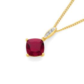 9ct+Gold+Created+Ruby+%26+Diamond+Pendant