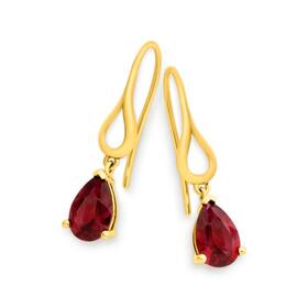 9ct-Gold-Created-Ruby-Hook-Earrings on sale