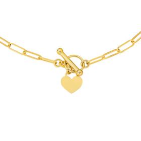 9ct+Gold+45cm+Paperclip+Fob+with+Heart+Charm+Necklet