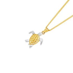 9ct+Two+Tone+Gold+Diamond-Cut+Turtle+Pendant