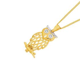 9ct+Gold+Two+Tone+Owl+Pendant