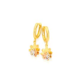 9ct-Gold-Tri-Tone-Flowe-Drop-Huggie-Earrings on sale