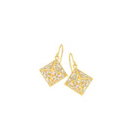 9ct-Gold-Two-Tone-Diamond-Cut-3D-Diamond-Prism-Hook-Drop-Earrings on sale