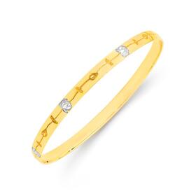 9ct+Gold+Two+Tone+65mm+Lotus+Engraved+Bangle