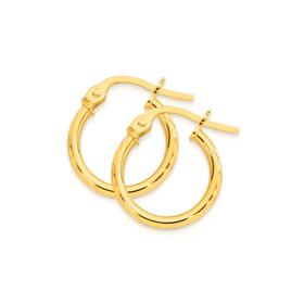 9ct-Gold-9mm-Patterned-Hoop-Earrings on sale