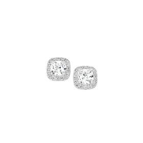 Silver-CZ-Small-Cushion-Cluster-Earrings-Stud-Earrings on sale