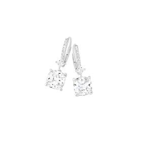 Silver-Cushion-CZ-Drop-Lever-Back-Earrings on sale