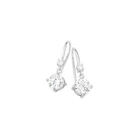 Sterling+Silver+7mm+Cubic+Zirconia+Hook+Drop+Earrings