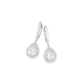 Silver-Pear-Cubic-Zirconia-Cluster-on-Hoop-Earrings on sale