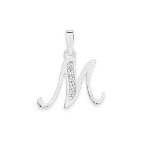 Sterling-Silver-Cubic-Zirconia-Script-Initial-M-Pendant on sale