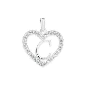 Silver+Initial+C+in+Cubic+Zirconia+Heart+Pendant