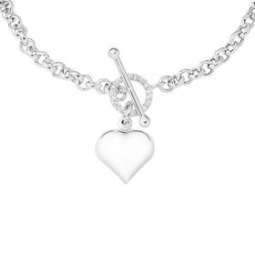 Silver+CZ+Circle+Heart+Fob+Necklet