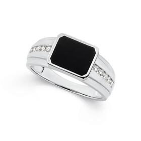 Silver+Rectangular+Black+Agate+%26+CZ+Ring