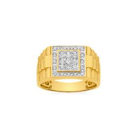 9ct+Gold+Diamond-set+Square+Top+Gents+Ring