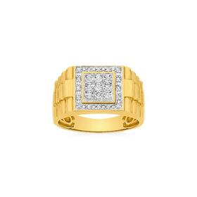 9ct-Gold-Diamond-Set-Square-Top-Gents-Ring on sale