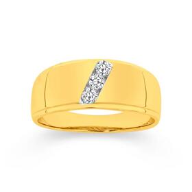 9ct+Gold+Diamond+Tapered+Dome+Gents+Ring