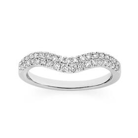 9ct+White+Gold+Diamond+Curved+Two+Row+Band