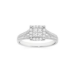 9ct-White-Gold-Diamond-Cushion-Shape-Ring on sale