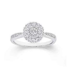 9ct+White+Gold+Diamond+Round+Cluster+Ring