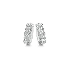 9ct+White+Gold+Diamond+Three+Row+Milgrain+Huggie+Earrings