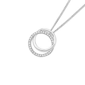 9ct-White-Gold-Diamond-Double-Circle-Pendant on sale