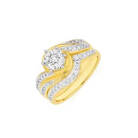 9ct+Gold+Diamond+Cluster+Bridal+Set