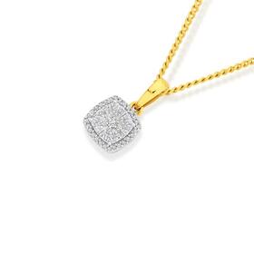 9ct+Gold+Diamond+Cushion+Pendant