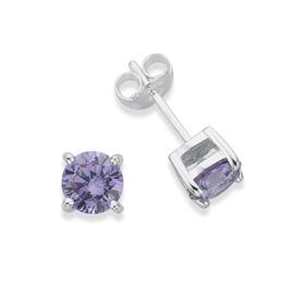 Silver-Round-Lavender-CZ-Stud-Earrings on sale