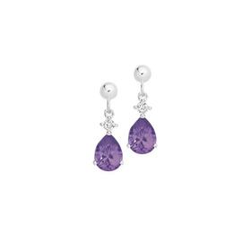 Sterling+Silver+Pear+Violet+Cubic+Zirconia+Drops