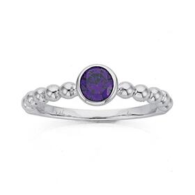 Silver+Purple+CZ+Round+Bezel+Ring+%28Size+M%29