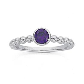 Sterling-Silver-Purple-Cubic-Zirconia-Round-Bezel-Ring-Size-M on sale