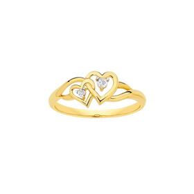 9ct+Gold+Diamond+Double+Heart+Ring