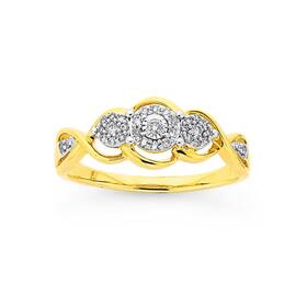 9ct-Two-Tone-Gold-Diamond-Cluster-Trilogy-Ring on sale