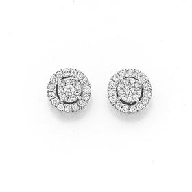 9ct+White+Gold+Diamond+Cluster+Frame+Stud+Earrings