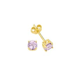 9ct+Gold+4mm+Amethyst+Round+Brilliant+Cut+Stud+Earrings