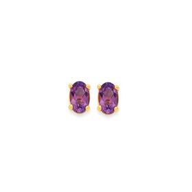 9ct+Gold+Amethyst+Oval+Stud+Earrings