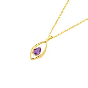 9ct+Gold+Amethyst+%26+Diamond+Marquise+Pendant