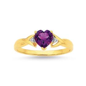 9ct-Gold-Amethyst-Diamond-Heart-Ring on sale