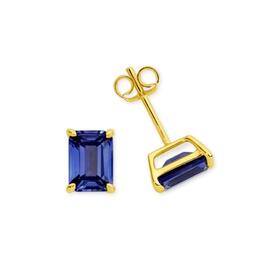 9ct+Gold+Created+Ceylon+Sapphire+Stud+Earrings