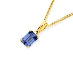 9ct-Gold-Created-Ceylon-Sapphire-Emerald-Cut-Pendant on sale