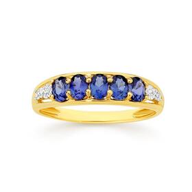 9ct+Gold+Created+Sapphire+%26amp%3B+Diamond+Ring